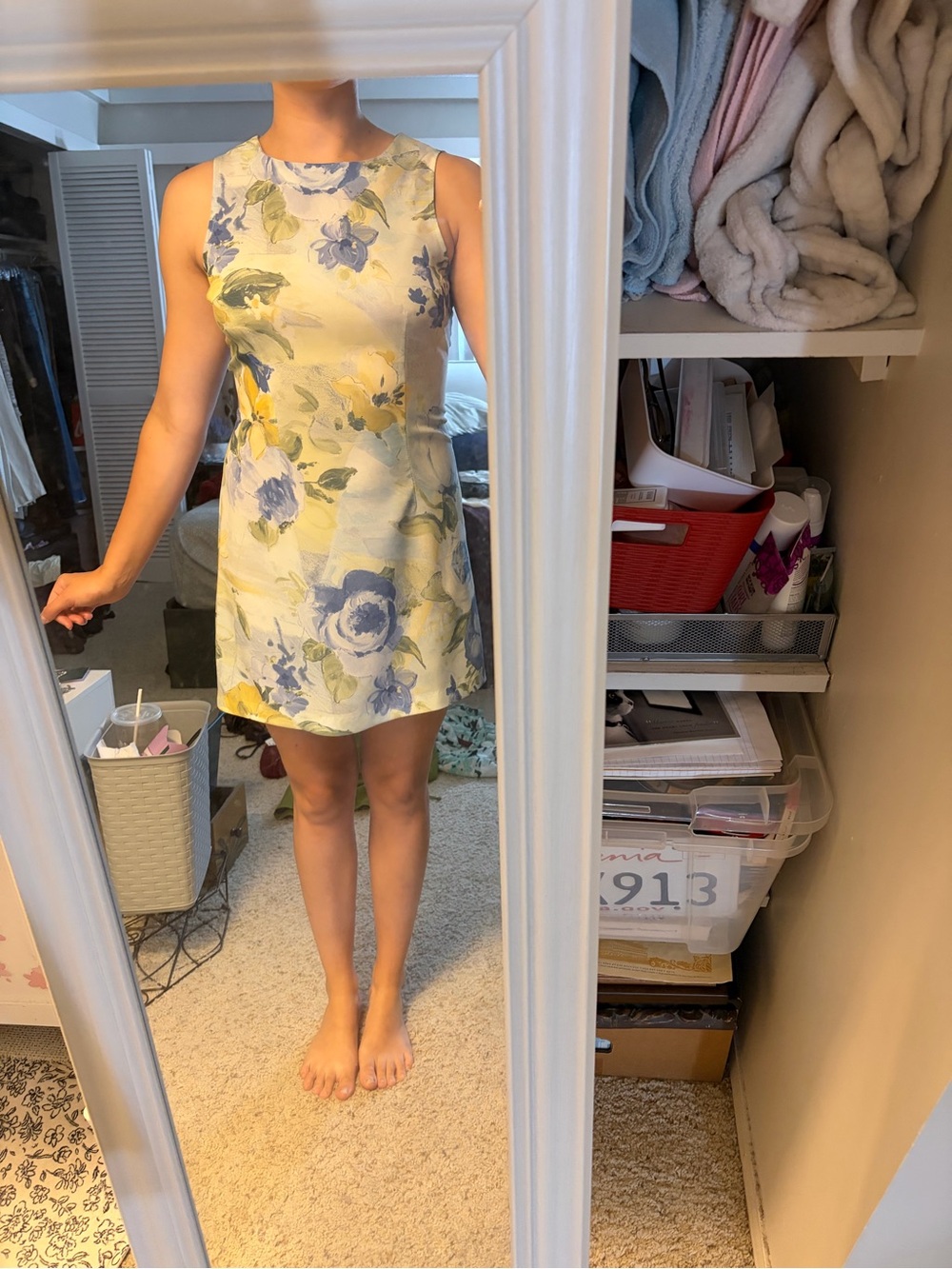 XOXO Yellow Mini Dress with Blue Floral Print